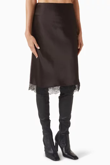 Lace-trim Midi Skirt in Satin