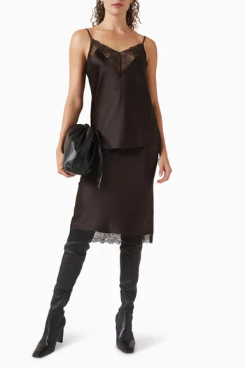 Lace-trim Cami Top in Satin