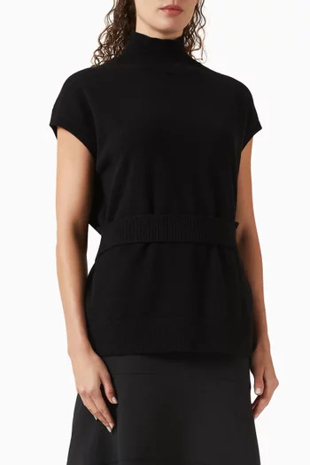 سترة بنمط فيست صوف مارينو بياقة عالية وحزام