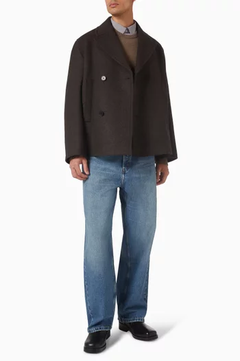 Double-breasted Short Pea Coat in Wool-blend