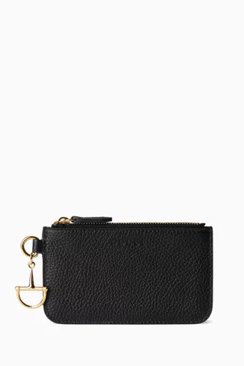 حافظة بطاقات بسحّاب وحلية لجام الحصان جلد