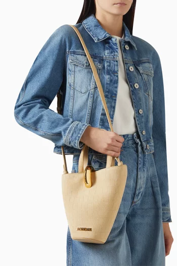 Small le Petit Bambola Tote Bag in Croc-embossed Suede