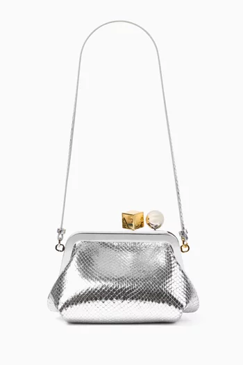 Le Berlingot Clutch In Metallic Snake-embossed Leather