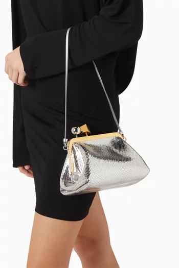 Le Berlingot Clutch In Metallic Snake-embossed Leather