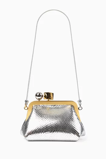 Le Berlingot Clutch In Metallic Snake-embossed Leather