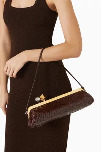 La Pochette Salon Shoulder Bag in Croc-embossed Leather