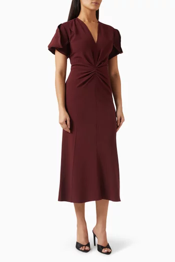 Gathered V-Neck Twist Midi Dress