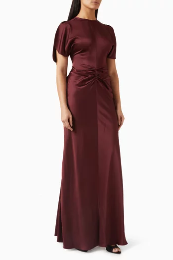Gathered Waist Maxi Dress in Crepe