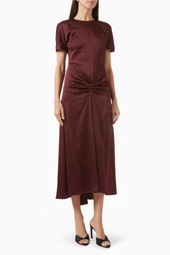 Gathered Midi Dress in Crepe