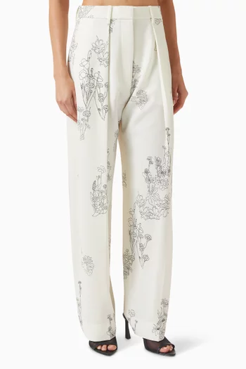 بنطال واسع الساقين بنقشة زهور فيسكوز