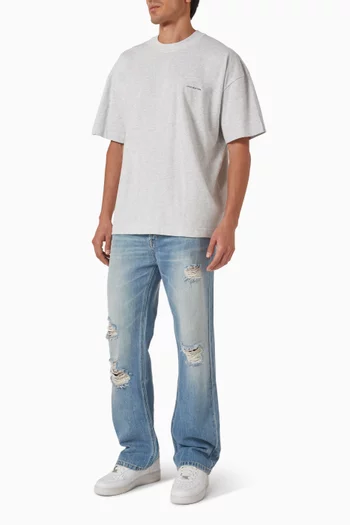 تي شيرت بطبعة شعار الماركة بحجم صغيرة قطن