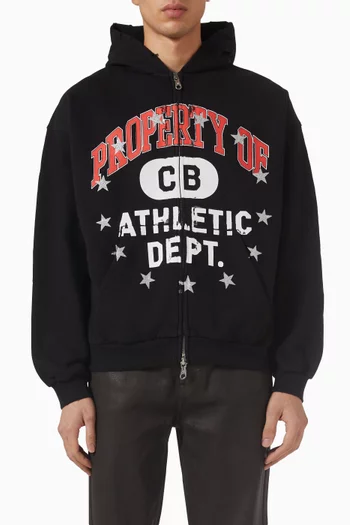 كنزة بغطاء رأس وسحّاب بكلمة Property قطن