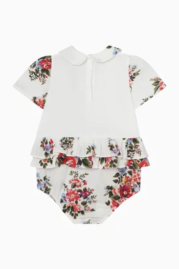 Flower Bouquet-print Romper in Cotton