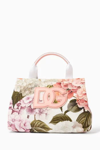 حقيبة بيد علوية مزينة بنقشة زهور وشعار DG  قطن