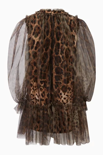 Tiered Dress in Leopard-print Tulle