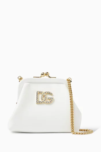 Crystal-embellished Logo Shoulder Bag in Calfskin Leather