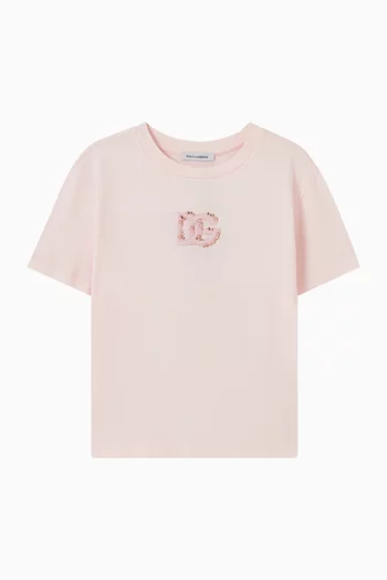 تي شيرت بشعار الماركة مزين بأحجار الراين قطن