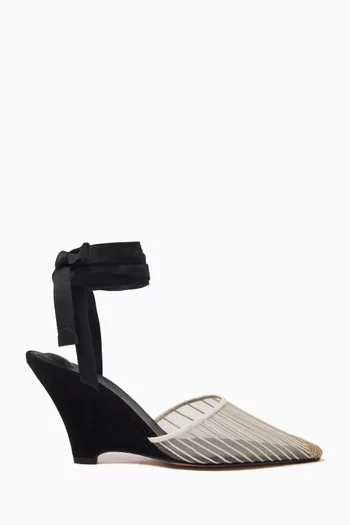 حذاء مفتوح من الخلف بكعب ويدج 80 مم قماش شبكي