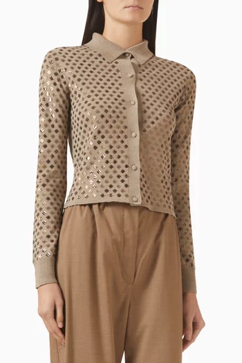 Sequin-embellished Cardigan in Virgin Wool