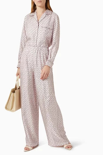 بنطال بقصة ساق واسعة ونقشة حرير وتويل