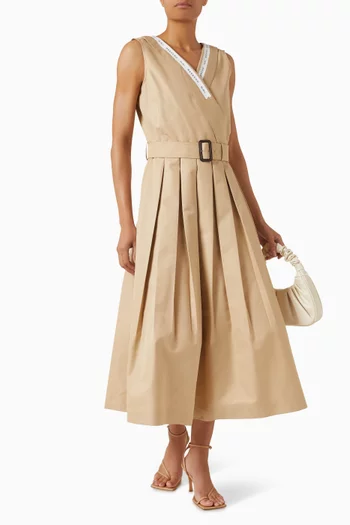 V-neck Belted Dress in Gabardine