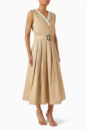V-neck Belted Dress in Gabardine