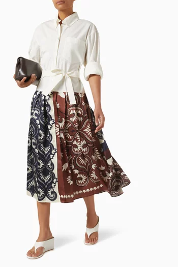 Printed Belted Dress in Cotton Poplin