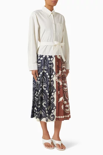 Printed Belted Dress in Cotton Poplin