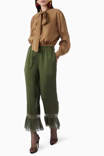 Lace-cuff Pants in Silk Satin