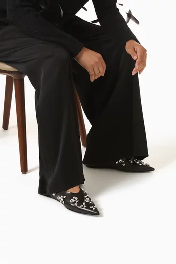 Crystal-embellished Ballet Flats in Goatskin Leather