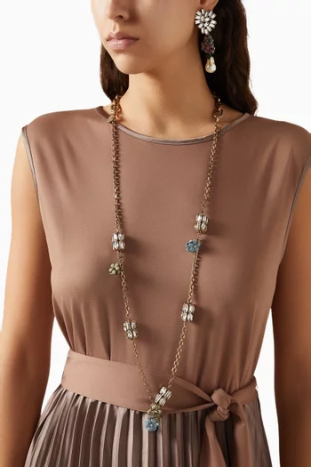 طقم قلادة بدلاية وأقراط متدلية بتصميم زهور معدن مطلي بلون ذهبي