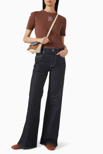 Embroidered Wide-leg Jeans in Denim