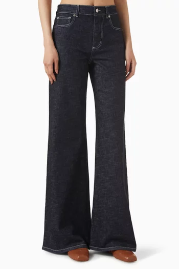 Embroidered Wide-leg Jeans in Denim