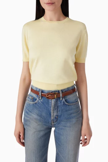 حزام بشعار كاسندر وإبزيم على شكل حرف U جلد بنقشة جلد التمساح