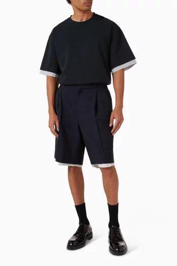 تي شيرت بحواف أكمام مخططة قطن