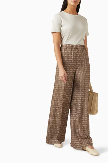 Printed Wide-leg Pants in Silk-twill
