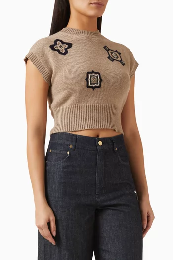 Embellished Crop Sweater in Cashmere-wool