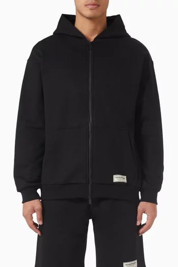 كنزة بغطاء رأس وقصة فضفاضة بسحّاب مزيج قطن عضوي