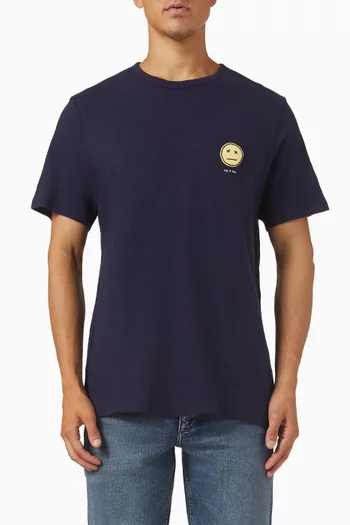 تي شيرت مطرز على شكل وجه عابس قطن