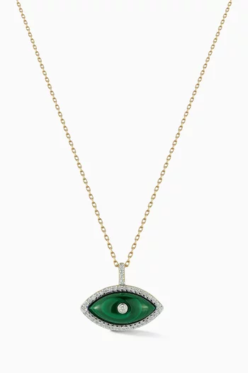 Malachite Marquise Eye of Protection Necklace in 14kt Gold