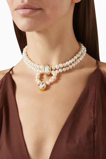 Adrienne Pearl Choker Necklace in 24kt Gold-plated Brass