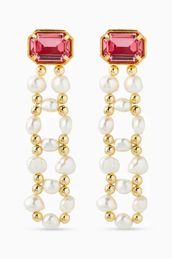 Seraphine Crystal & Pearl Earrings in 24kt Gold-plated Brass