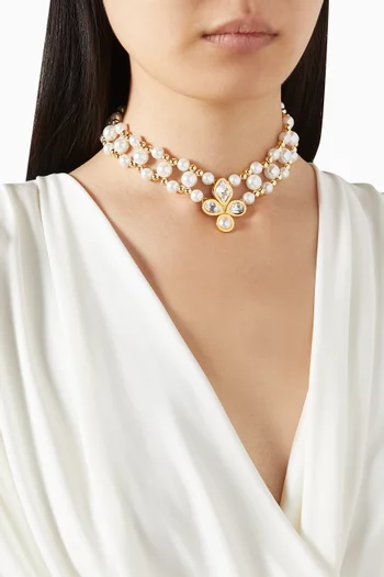 Catherine Dutchess Pearl Necklace in 24kt Gold-plated Brass