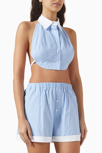 Tuxedo Halterneck Crop Top in Cotton