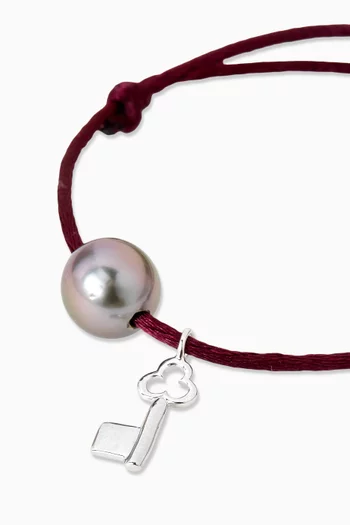 Pearl & Key-charm Cord Bracelet in 18kt White Gold