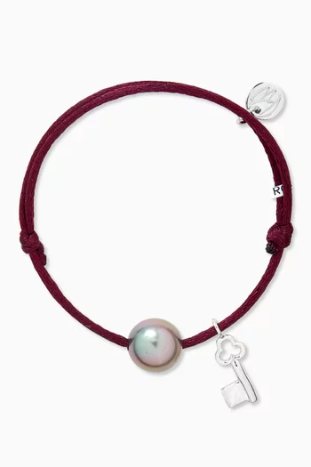 Pearl & Key-charm Cord Bracelet in 18kt White Gold