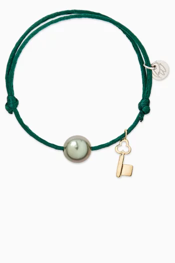 Pearl & Key-charm Cord Bracelet in 18kt Yellow Gold