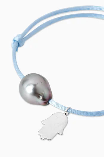 Pearl & Hand-charm Cord Bracelet in 18kt White Gold