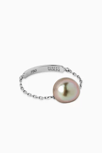 Links of Love Pearl Chain Ring in 18kt White Gold