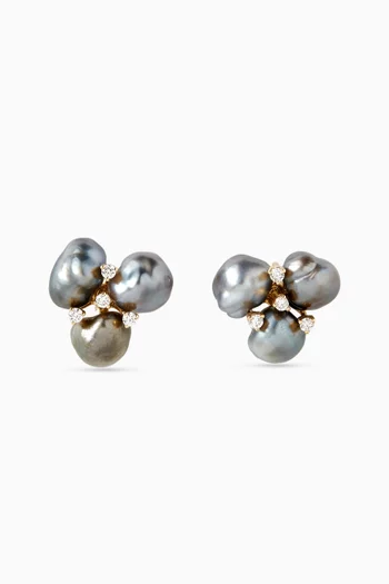Trefle Pearl & Diamond Stud Earrings in 18kt Gold